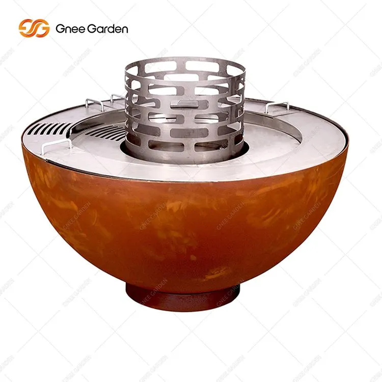 Corten Steel Ochiq yarim sharli ko'mirli barbekyu panjarasi