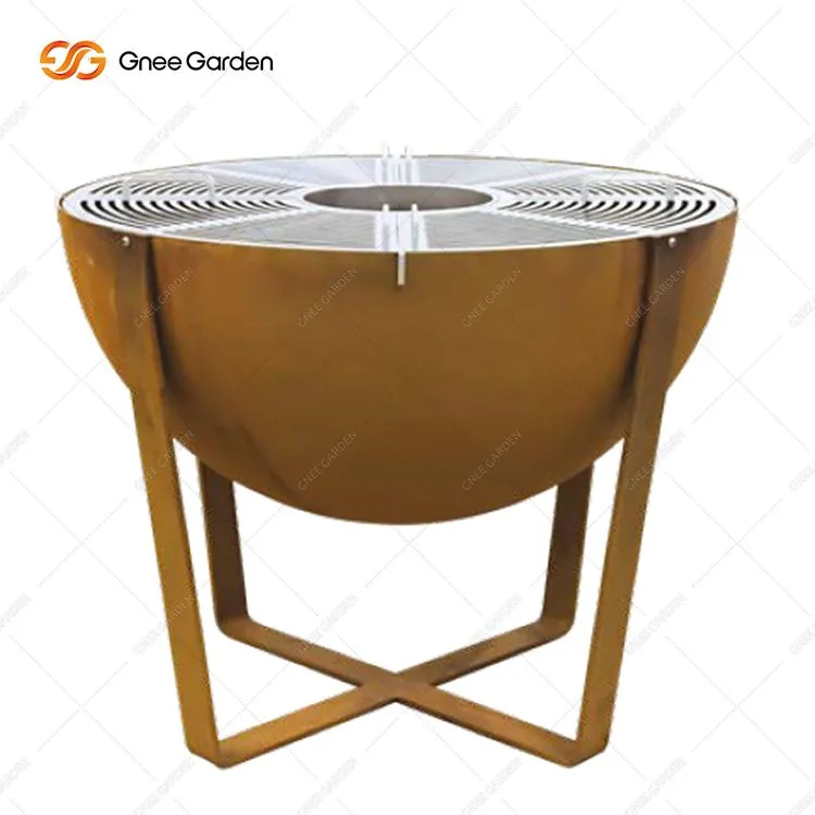 Corten Steel Patio Fire Pit Bowl BBQ Hemisphere Plancha Grill